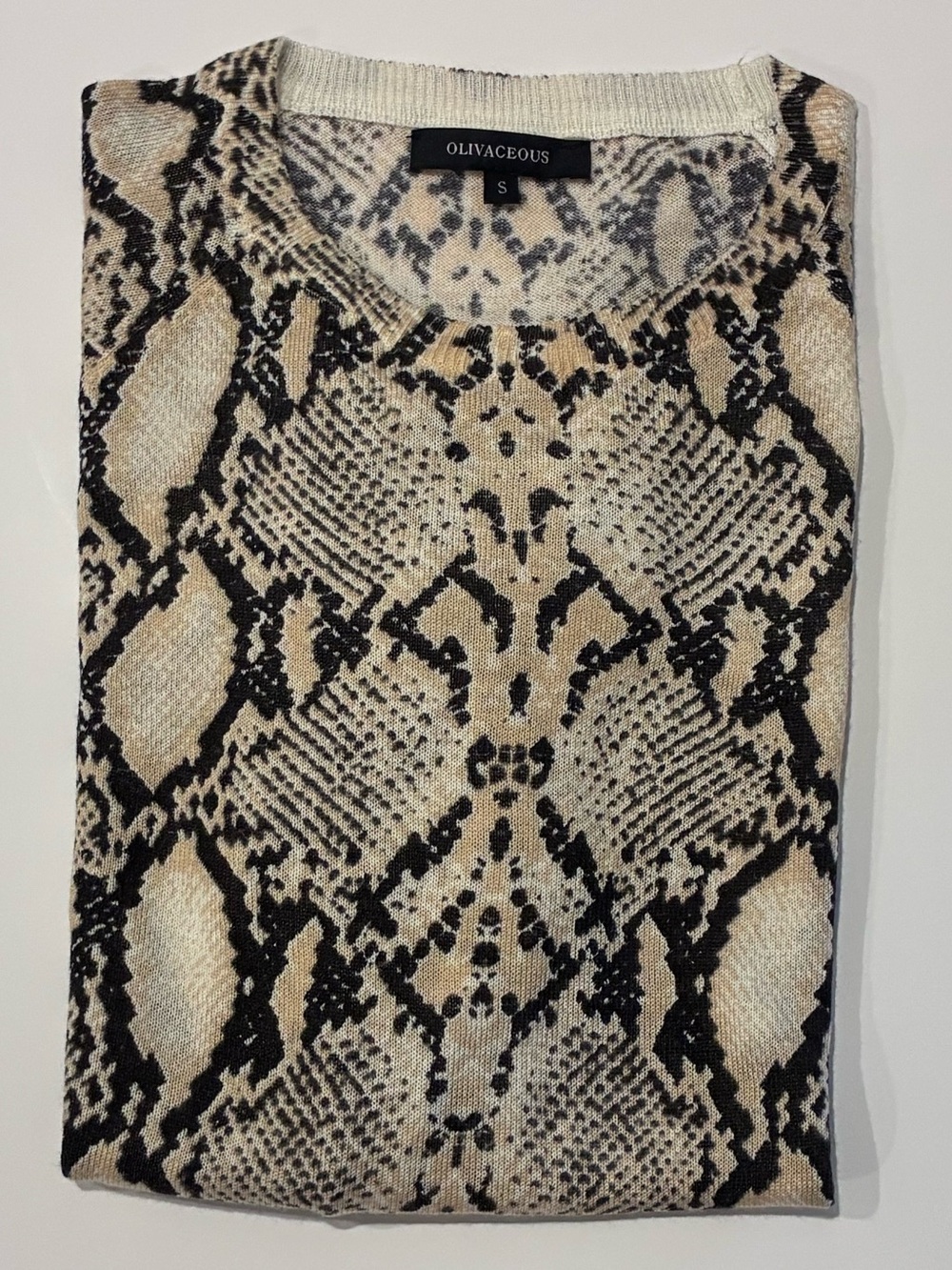 NEW-Olivaceous Snakeskin Print Tie bottom Sweater-NWT Woman’s Sz. Small